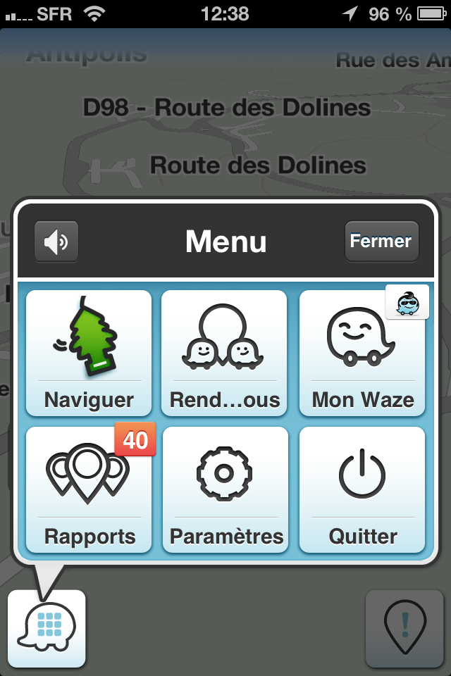 waze menu GPS gratuit radar