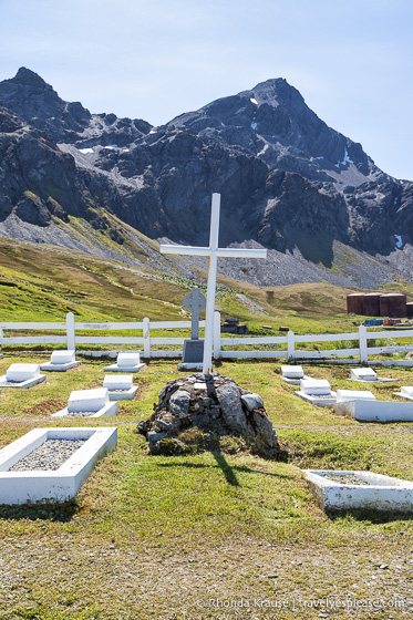Grytviken Cemetery backed by mountains
